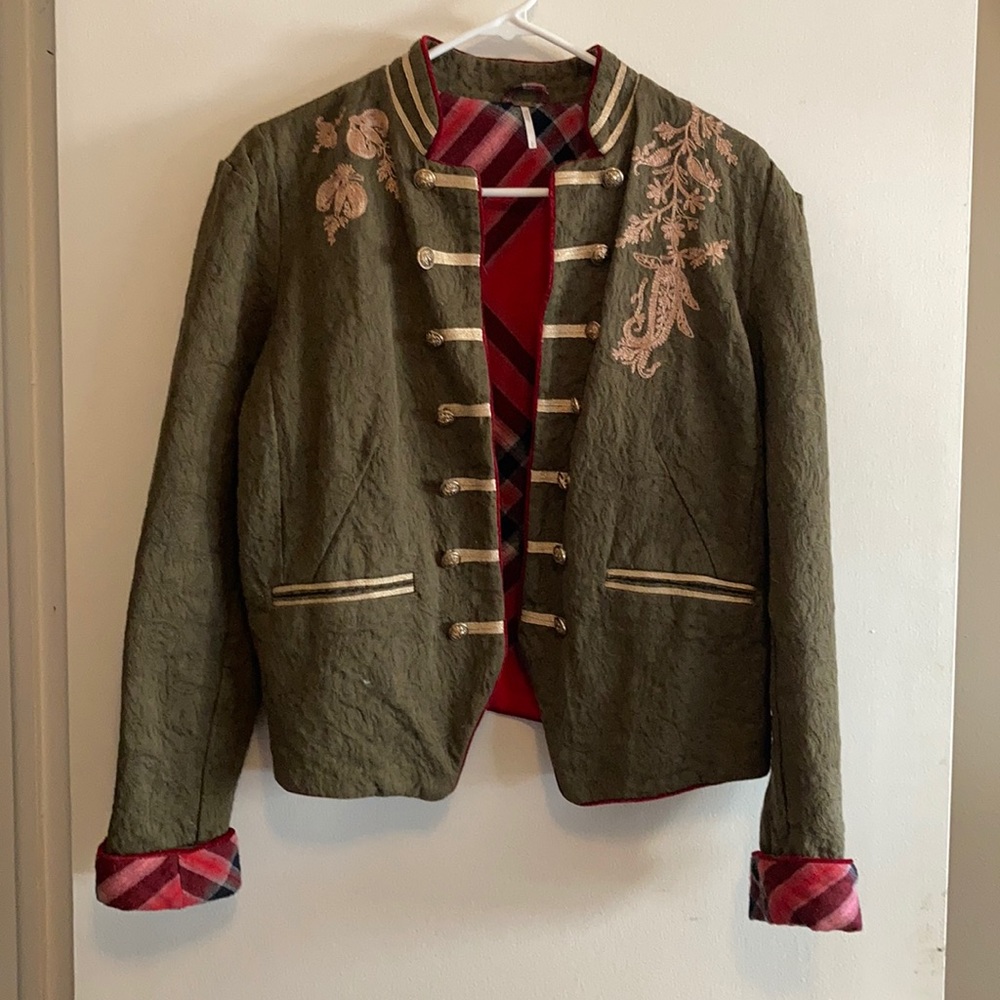 Green free people military band jacket